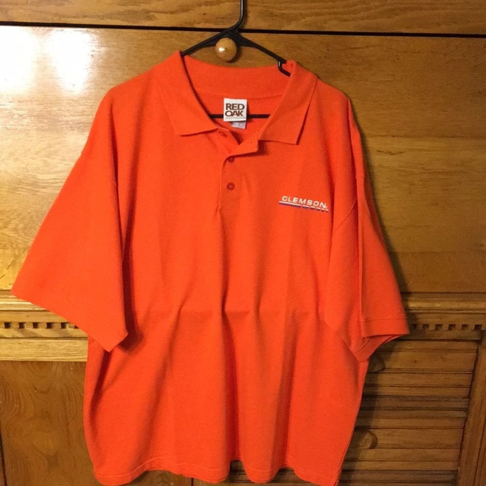 Red Oak Clemson Tigers Mens XL Orange Polo Shirt Sporty Preppy Embroidered‎ Logo